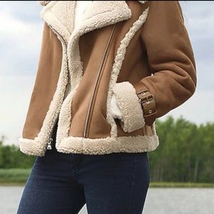 Express Faux Fur Shearling Moto Jacket